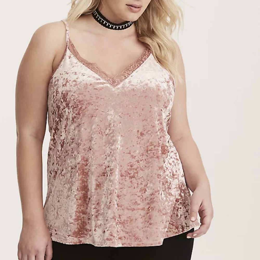 torrid Blush Pink Velvet Lace-Trim Camisole
